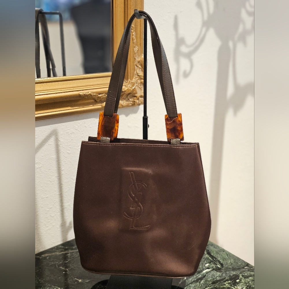 YSL Brown Fabric Tote Bag